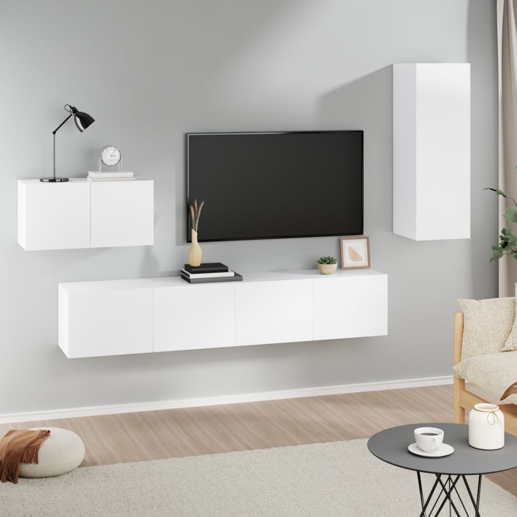 vidaXL 4-osainen TV-kaappisarja valkoinen tekninen puu