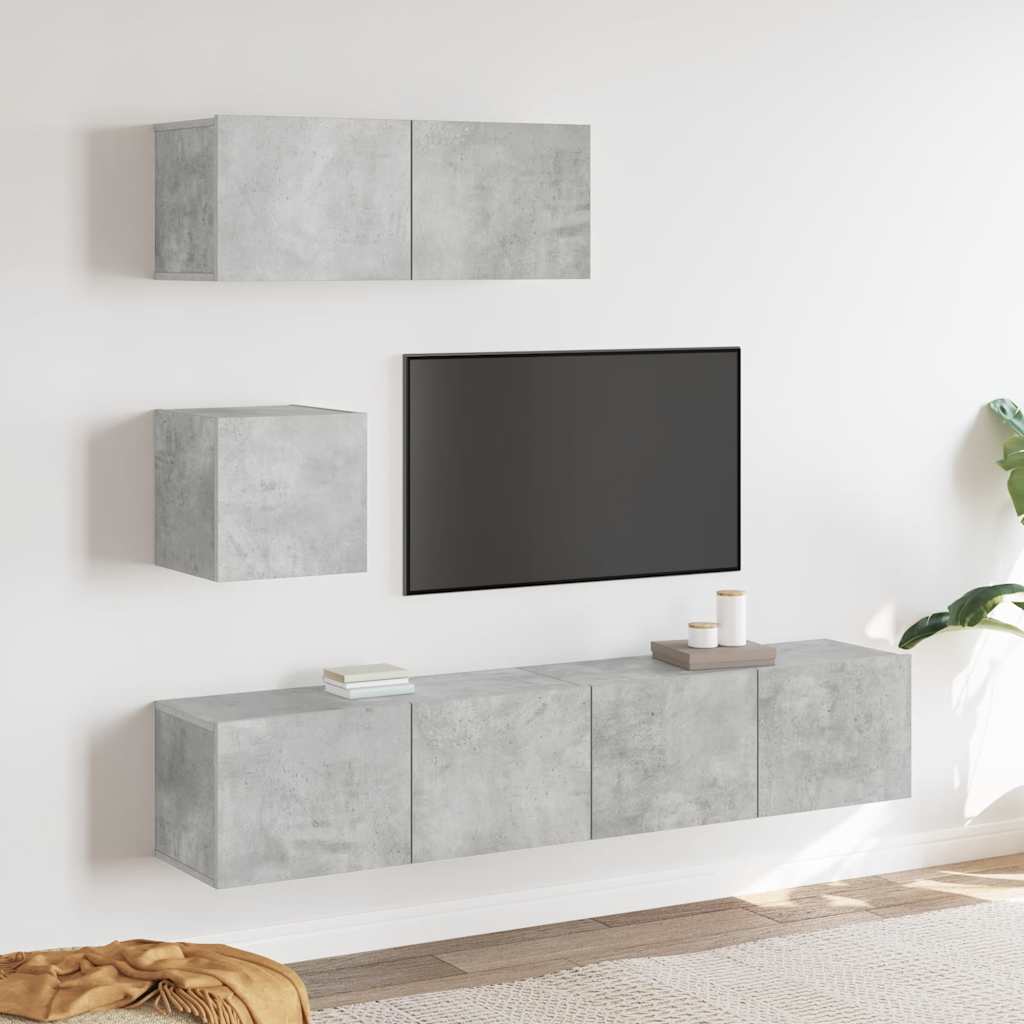 vidaXL 4-osainen TV-kaappisarja betoninharmaa tekninen puu
