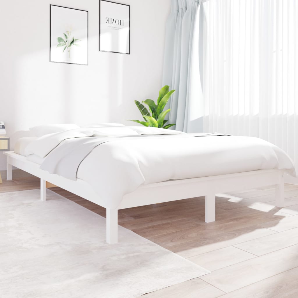 vidaXL Sängynrunko valkoinen 150x200 cm täysi mänty King Size