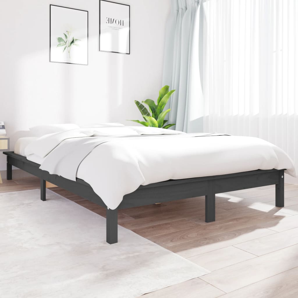vidaXL Sängynrunko harmaa 160x200 cm täysi mänty