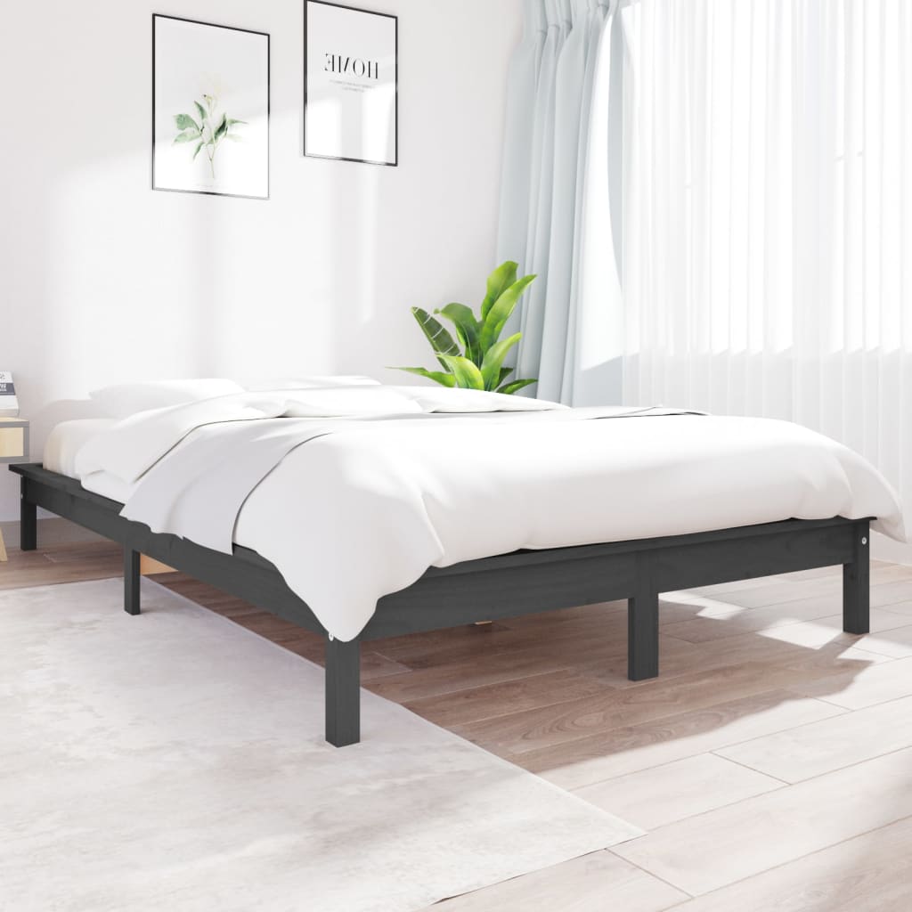 vidaXL Sängynrunko harmaa 200x200 cm täysi mänty