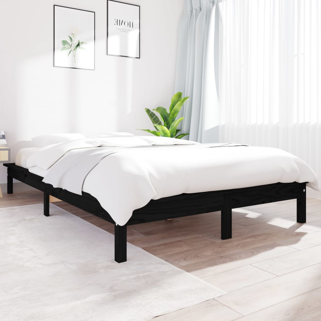 vidaXL Sängynrunko musta 200x200 cm täysi mänty