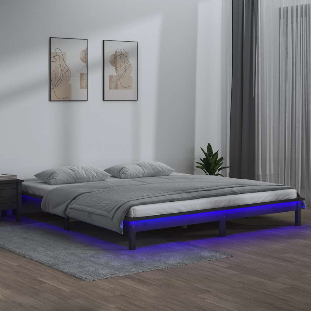 vidaXL Sängynrunko LED harmaa 120x190 cm Small Double täysi puu
