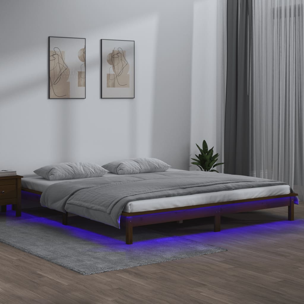 vidaXL Sängynrunko LED ruskea 120x190 cm Small Double täysi puu