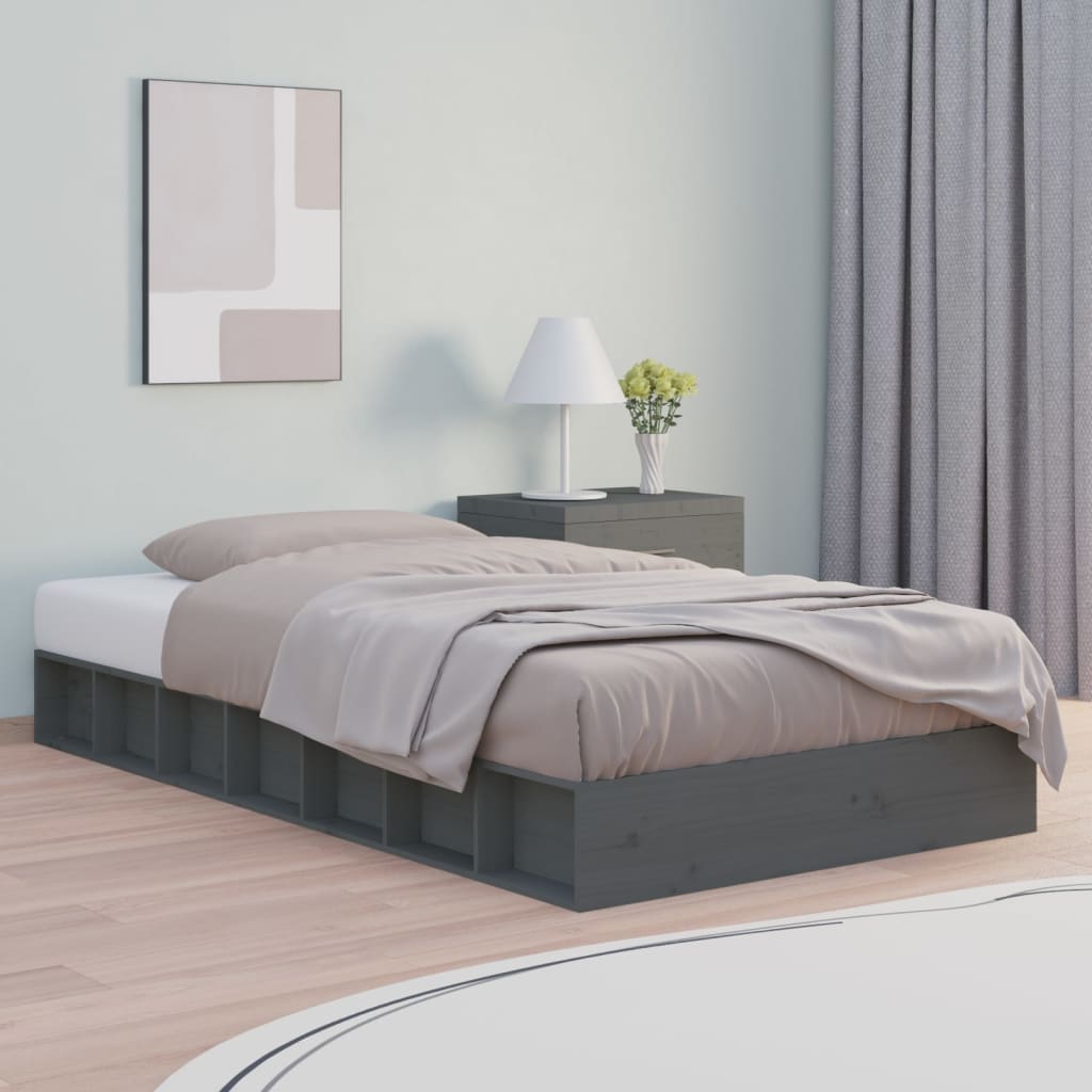 vidaXL Sängynrunko harmaa 135x190 cm Double täysi puu