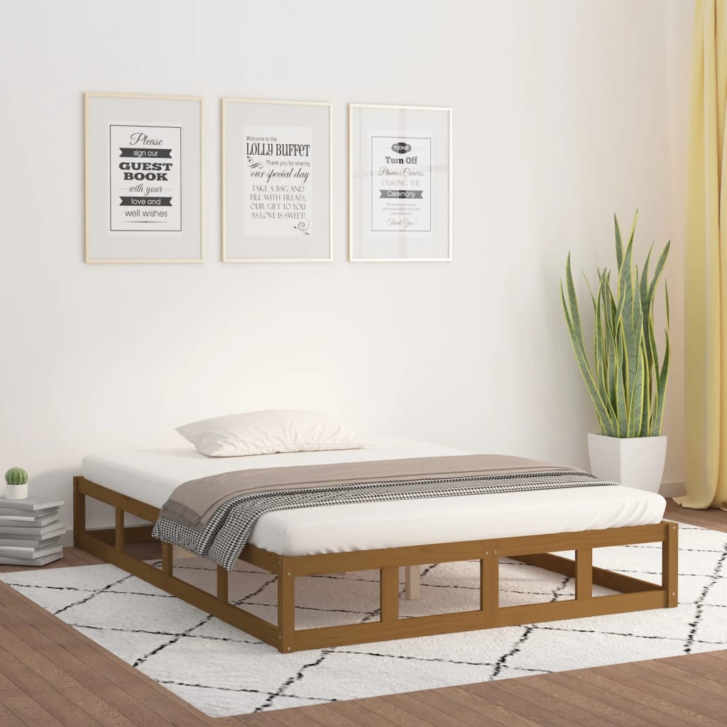 vidaXL Sängynrunko hunajanruskea 200x200 cm täysi mänty