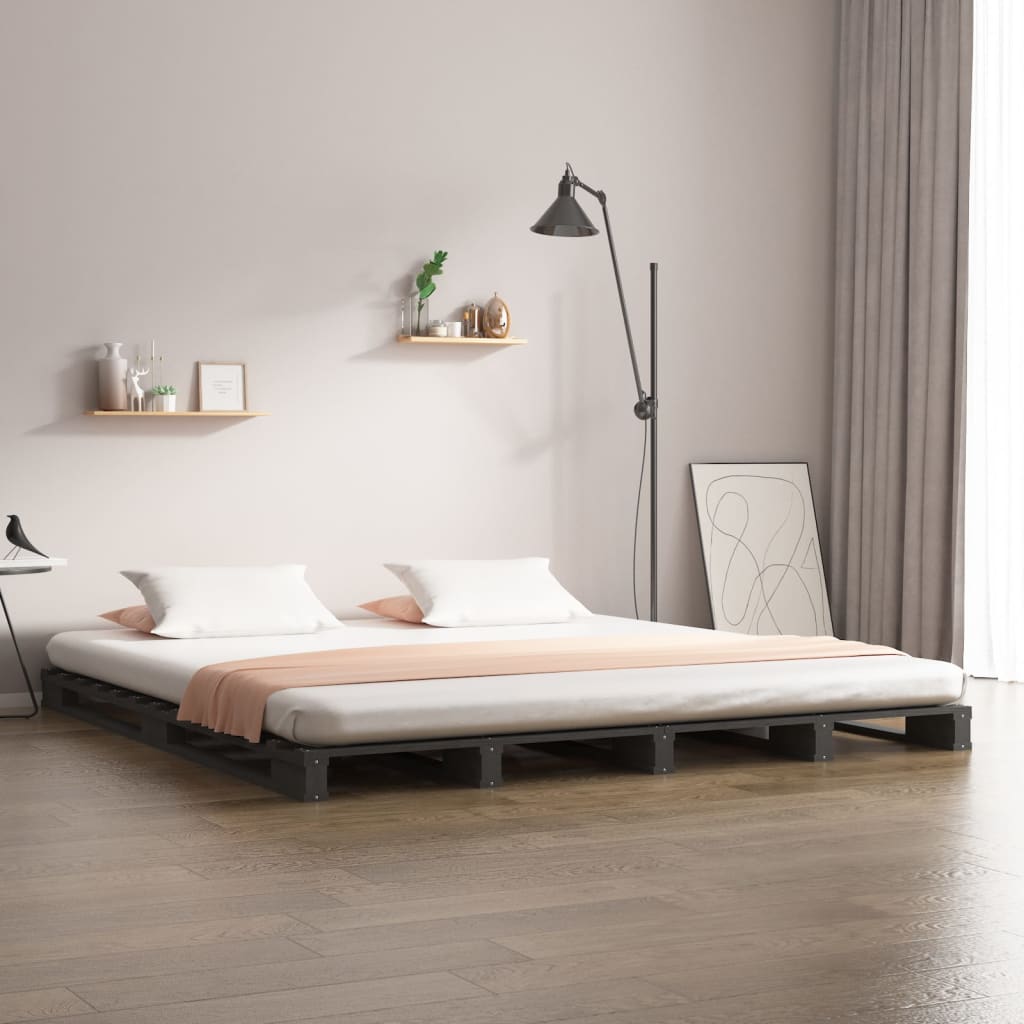 vidaXL Lavasänky harmaa 200x200 cm täysi mänty