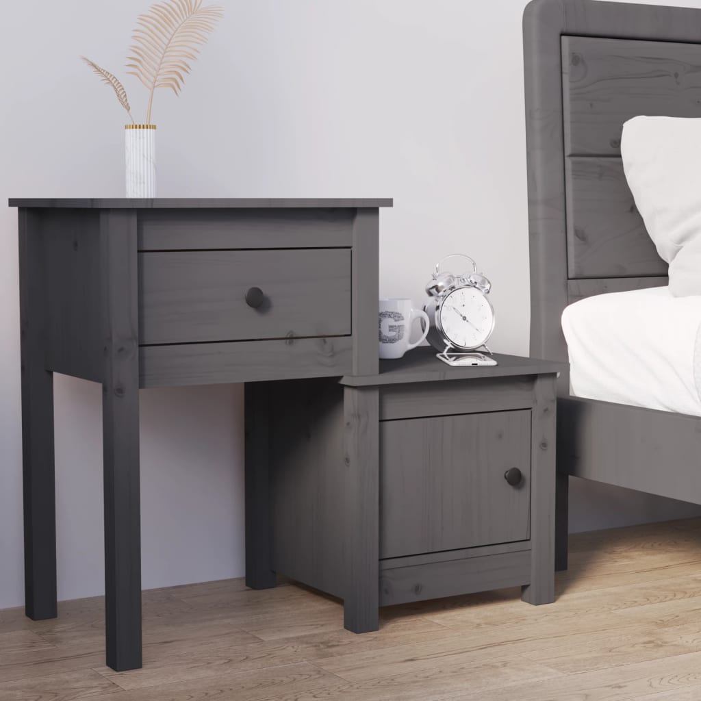 vidaXL Yöpöytä harmaa 79,5x38x65,5 cm täysi mänty