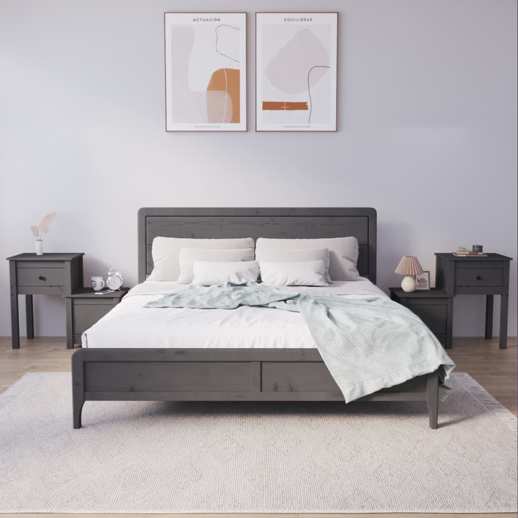 vidaXL Yöpöydät 2 kpl harmaa 79,5x38x65,5 cm täysi mänty