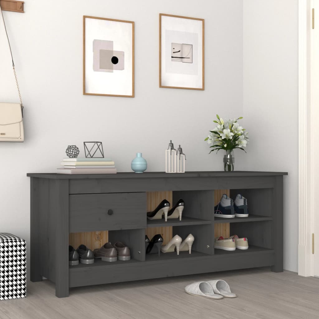 vidaXL Kenkäkaappi harmaa 110x38x45,5 cm täysi mänty