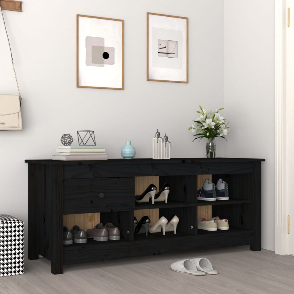 vidaXL Kenkäkaappi musta 110x38x45,5 cm täysi mänty