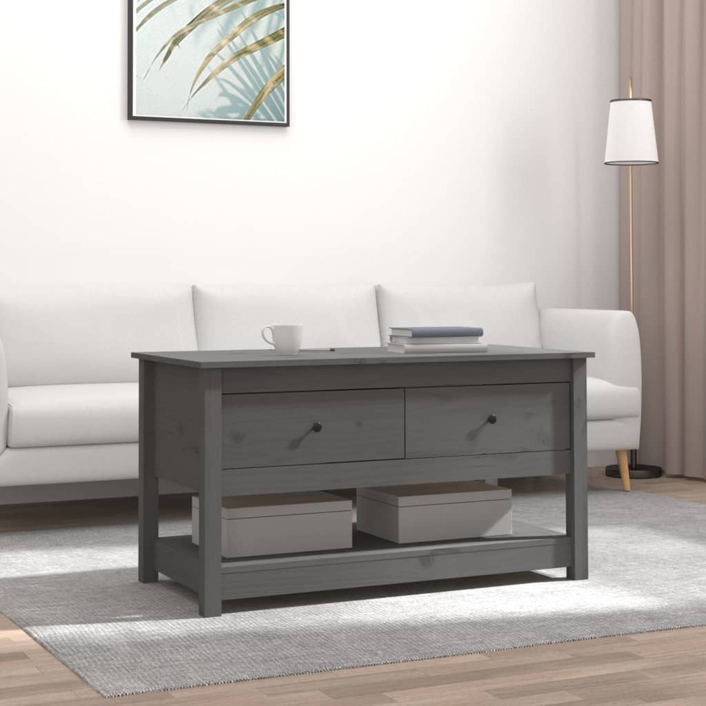 vidaXL Sohvapöytä harmaa 102x49x55 cm täysi mänty