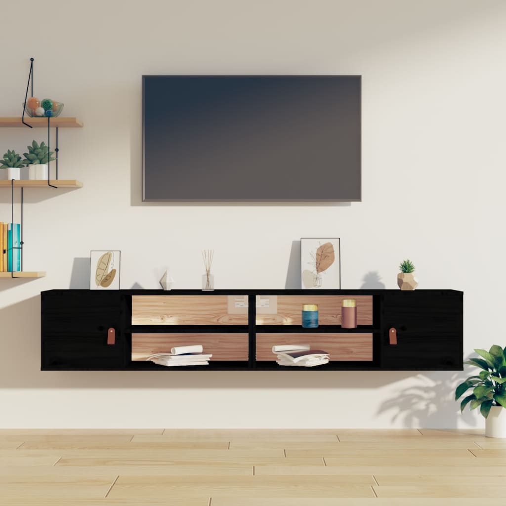 vidaXL Seinäkaapit 2 kpl musta 80x30x30 cm täysi mänty