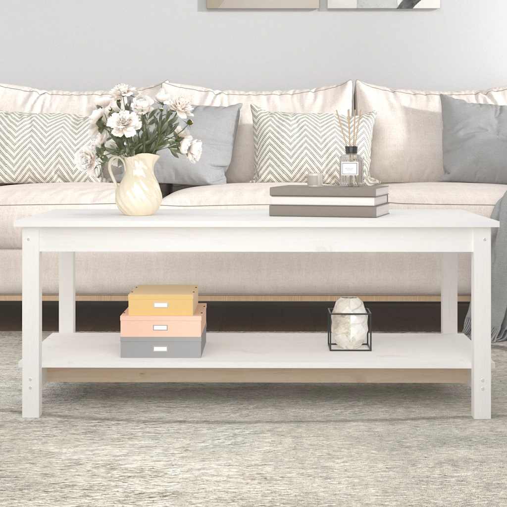 vidaXL Sohvapöytä valkoinen 110x55x45 cm täysi mänty