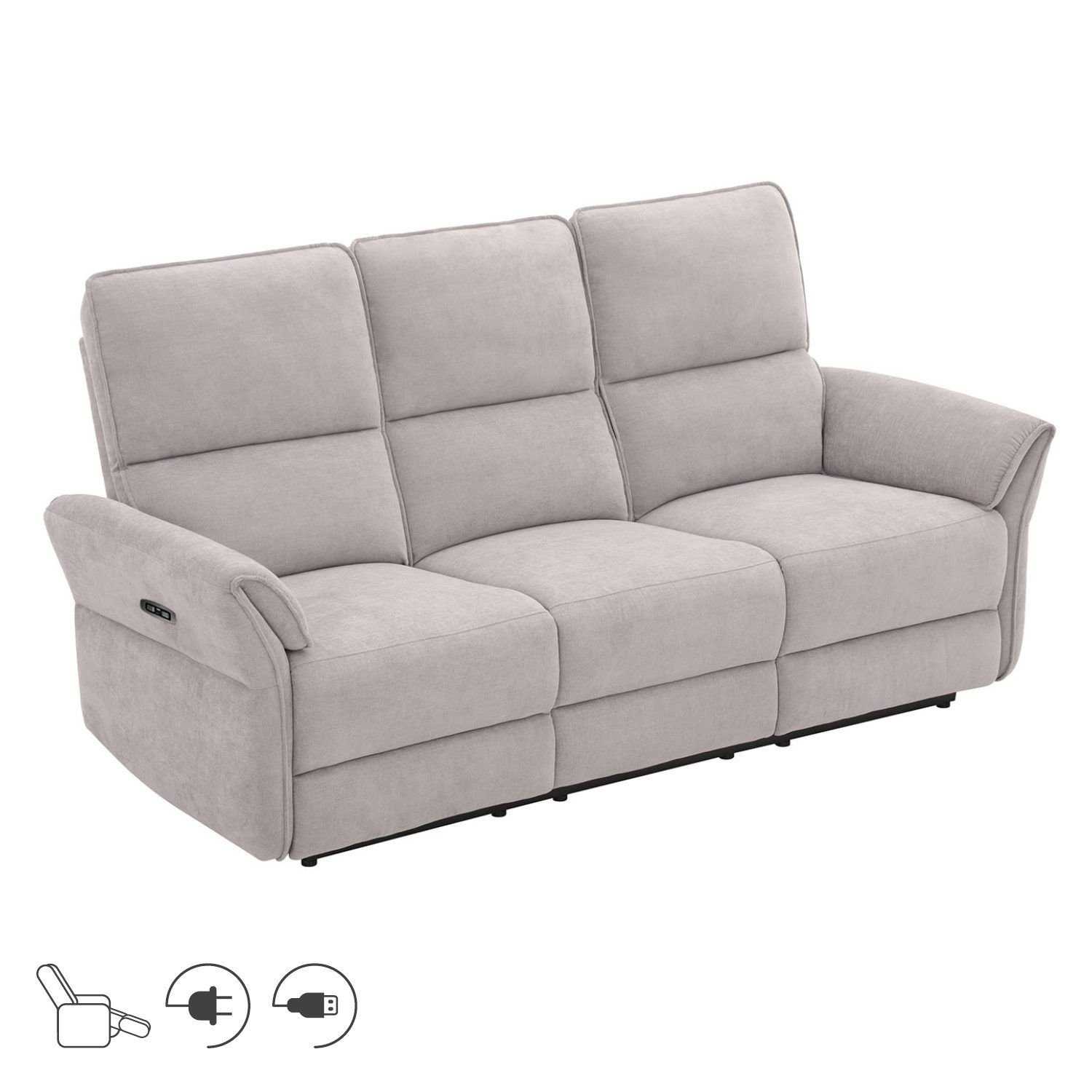 Recliner-sohva Ravdal 3-istuttava sähköisellä mekanismilla - harmaa
