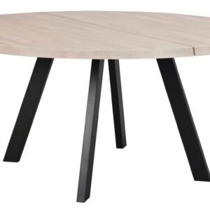 Rowico Home Fred ruokapöytä pyöreä 160 cm valkolakattu tammi/musta metallijalka