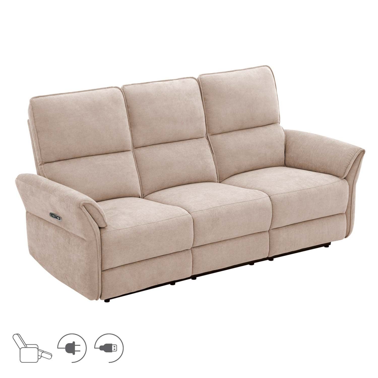 Recliner-sohva Ravdal 3-istuttava sähköisellä mekanismilla - vaaleanruskea