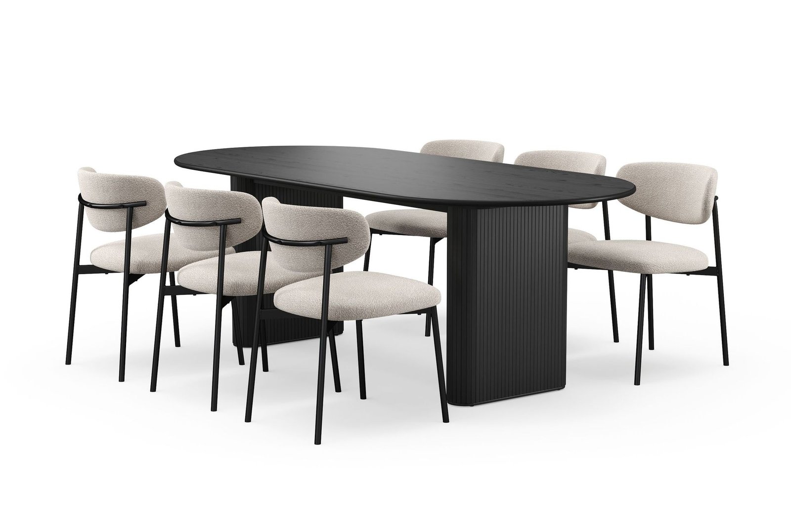 noira-soikea-ruokapoyta-220-cm-6-lucy-ruokatuolia-musta-greige-boucle-metallijalat-musta