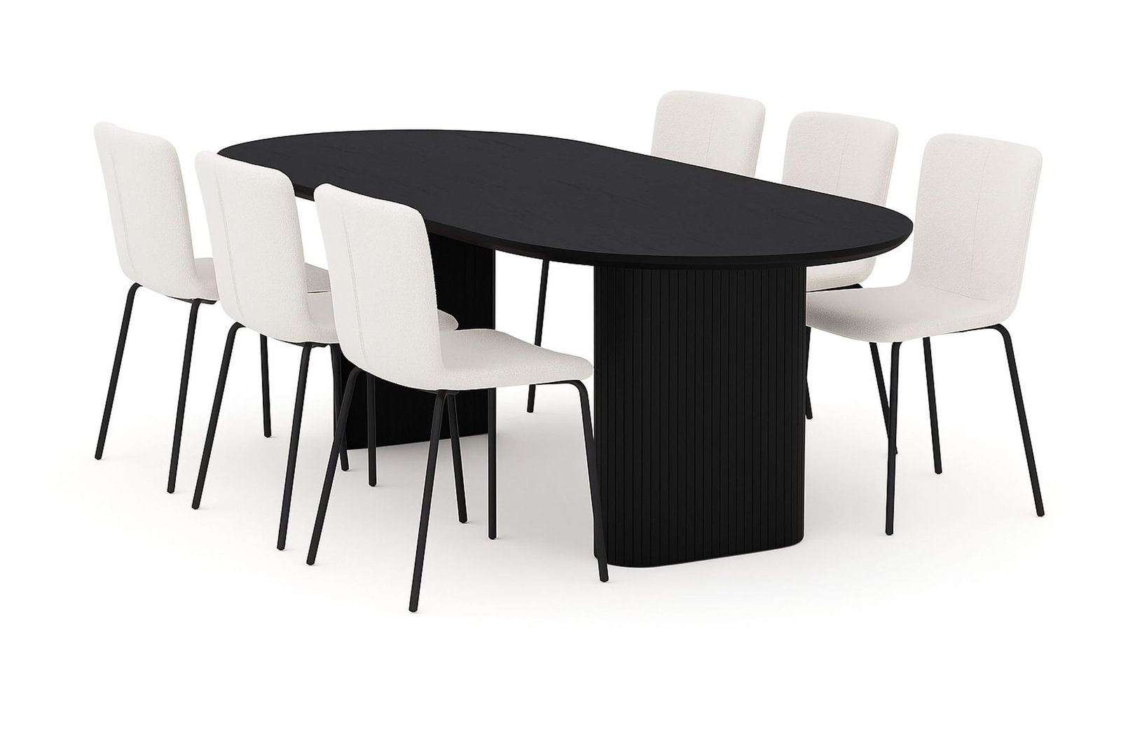 noira-soikea-ruokapoyta-220-cm-6-katy-ruokatuolia-musta-valkoinen-boucle-metallijalat-musta