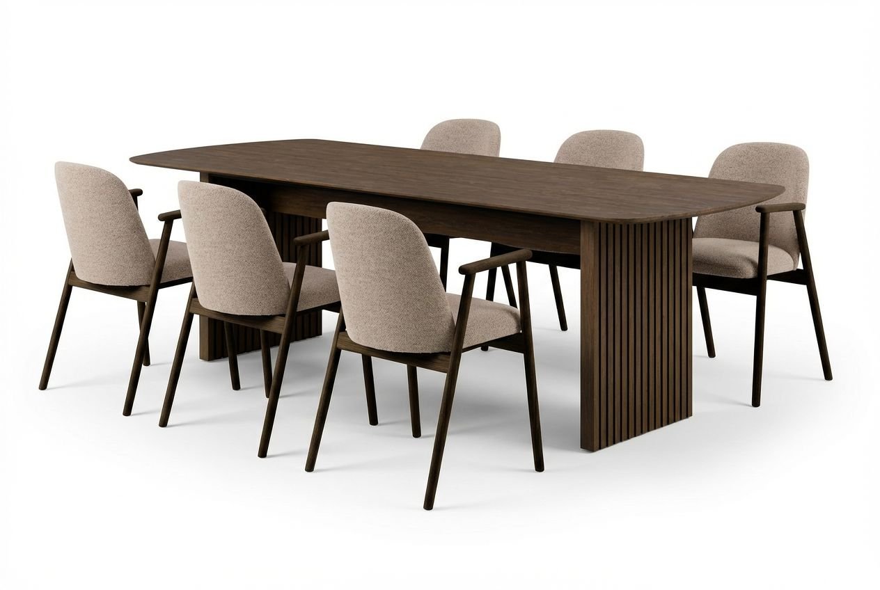 richeto-ruokapoyta-savutammea-240-cm-ja-6-reciclar-ruokatuolia-savutammi-greige