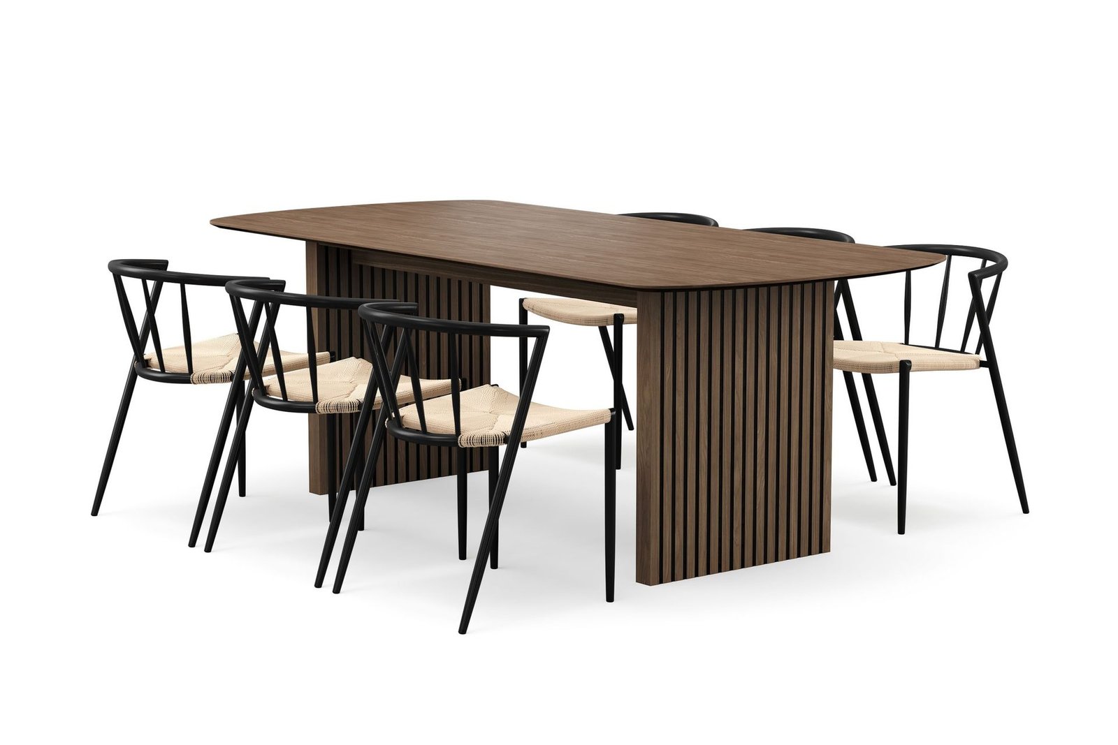richeto-ruokapoyta-210-cm-ja-6-winston-ruokatuolia-savustettu-tammi-beige-metallijalat-musta