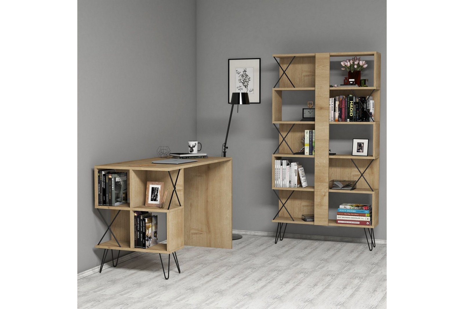 kirjoituspoyta-amtorp-120-cm-sailytyksella-hyllykirjahylly-ruskea-tammi