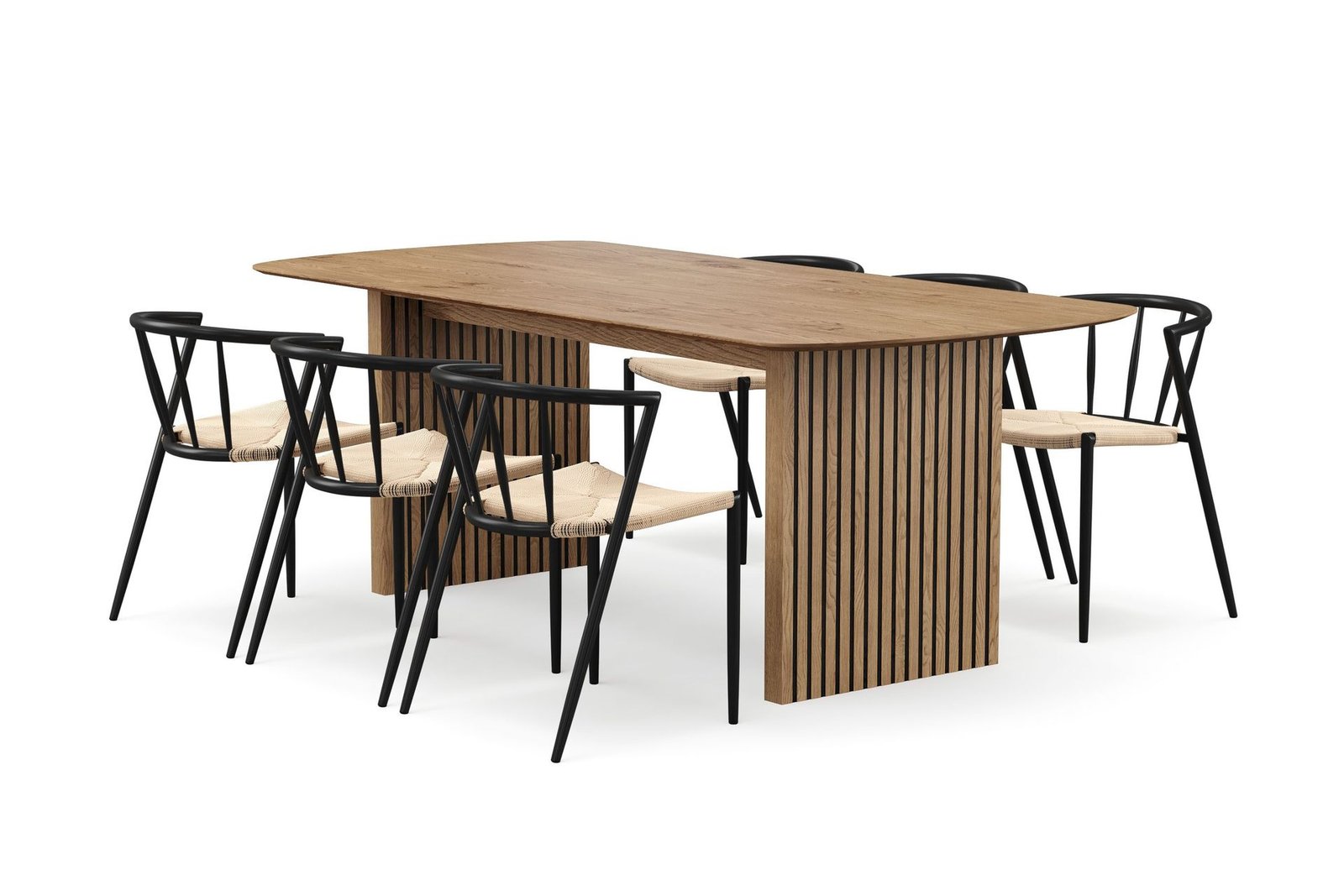 richeto-ruokapoyta-210-cm-ja-6-winston-ruokatuolia-luonnollinen-viimeistely-beige-metallijalat-musta