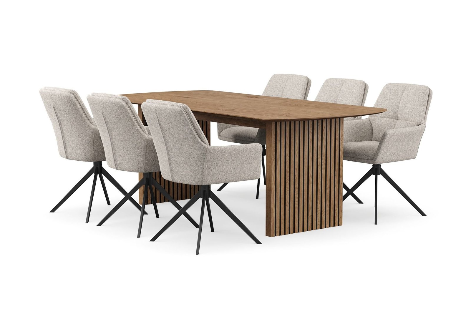 richeto-ruokailuryhma-210-cm-ja-6-torsby-pyorivaa-tuolia-luonnollinen-viimeistely-tummanbeige