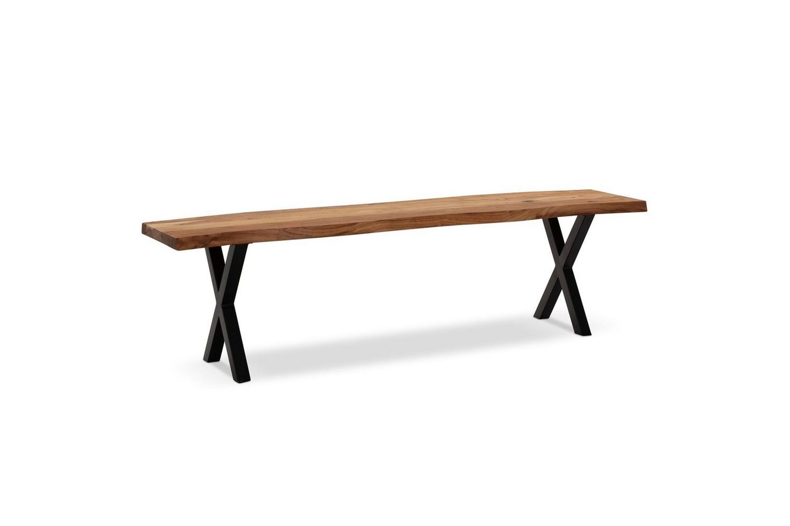 ruokasalin-penkki-wohnling-tayspuu-metallijaloilla-puunreuna-maalaistyyli-musta-ristikkainen-140-cm-musta-ristikkainen-140-cm