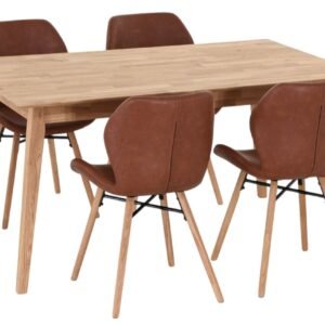 Koto-Keto 4-hengen ruokailuryhmä öljytty tammi/konjakki Retro 691B PU-keinonahka