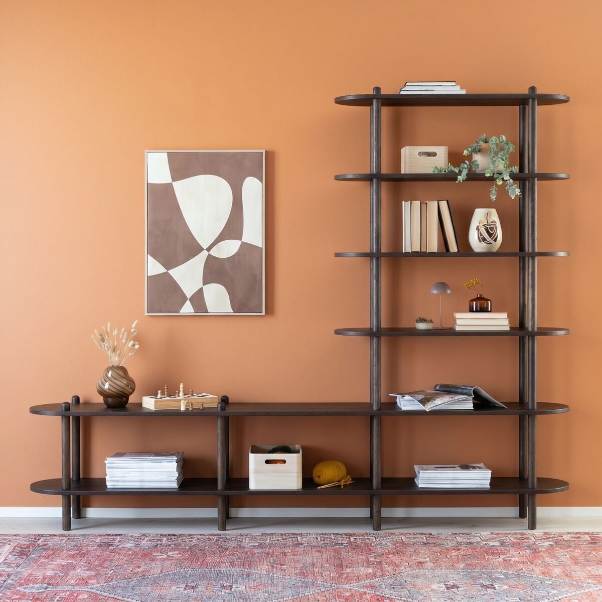 askel-tammi-taso-ja-avohylly-230x35x185-cm-pyorealla-paadylla-savutammi