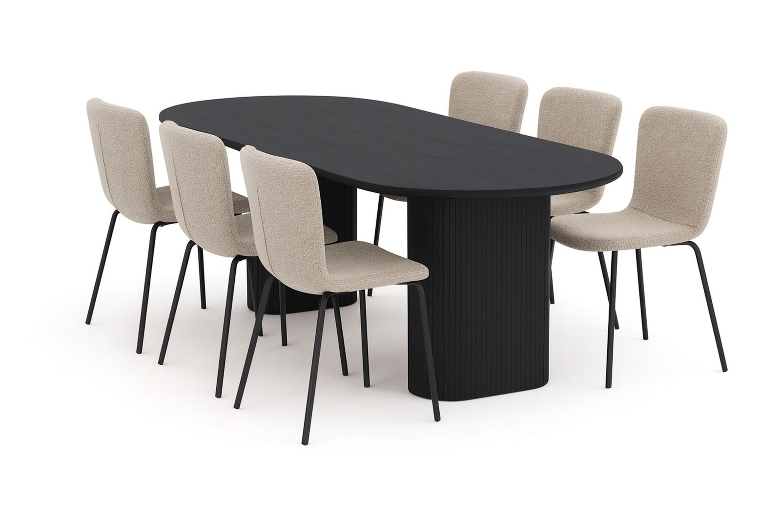 noira-soikea-ruokapoyta-220-cm-6-katy-ruokatuolia-musta-greige-boucle-metallijalat-musta