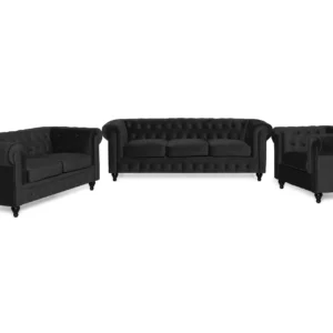 Chesterfield Lyx Moderni sohvaryhmä 3+2+1 sametista - Musta
