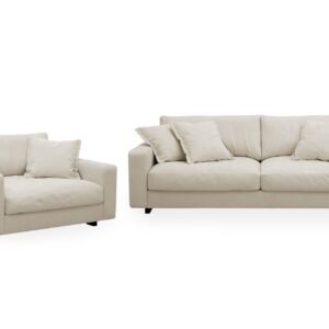 Valencia sohvaryhmä Extra Syvä 3-istuttava sohva + nojatuoli chenille-kankaalla - Beige