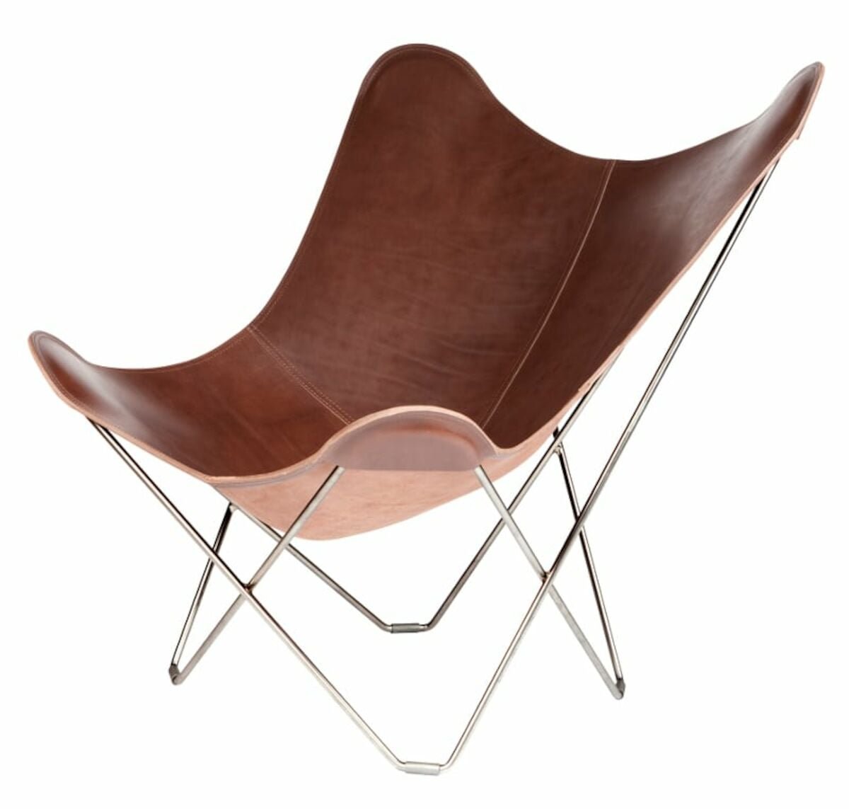 cuero-design-lepakkotuoli-pampa-mariposa-chocolate-mattakromi-jalka