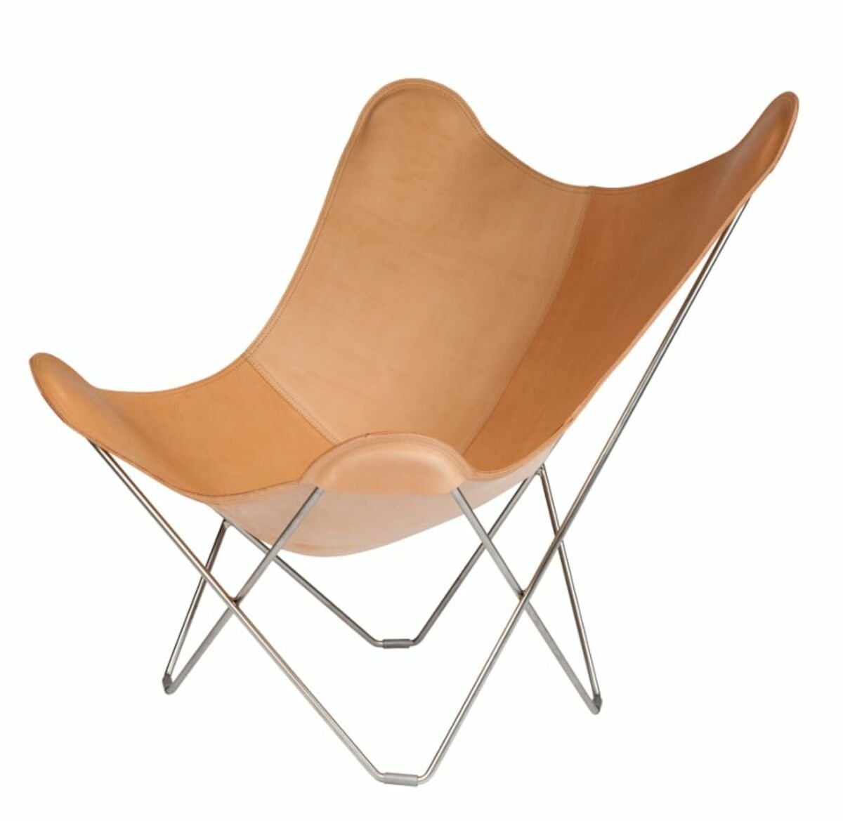 cuero-design-lepakkotuoli-pampa-mariposa-crude-nature-mattakromi-jalka