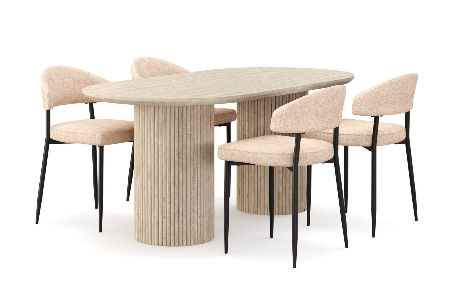 uppveda-ruokapoyta-travertiinin-nakoinen-4-jairam-ruokatuolilla-beige