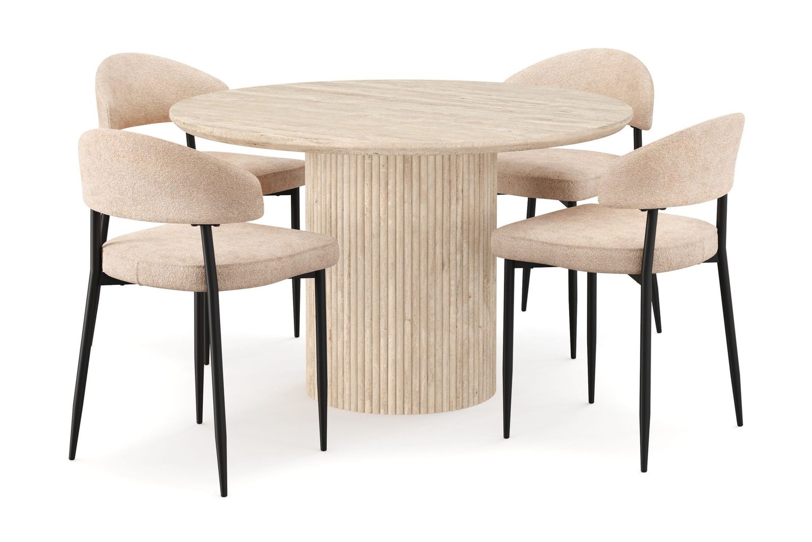 uppveda-pyorea-ruokapoyta-120-cm-travertiinin-nakoinen-4-jairam-ruokatuolilla-beige