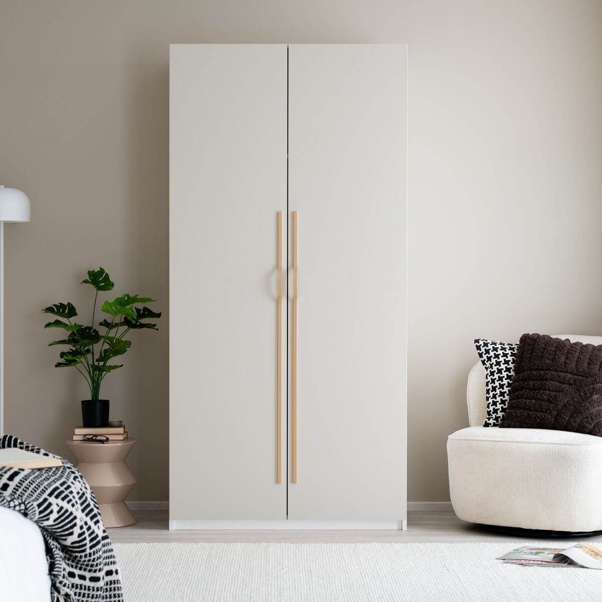 Edith vaatekaappi 100x54x205 cm greige/valkoinen, belluno kulta vetimellä