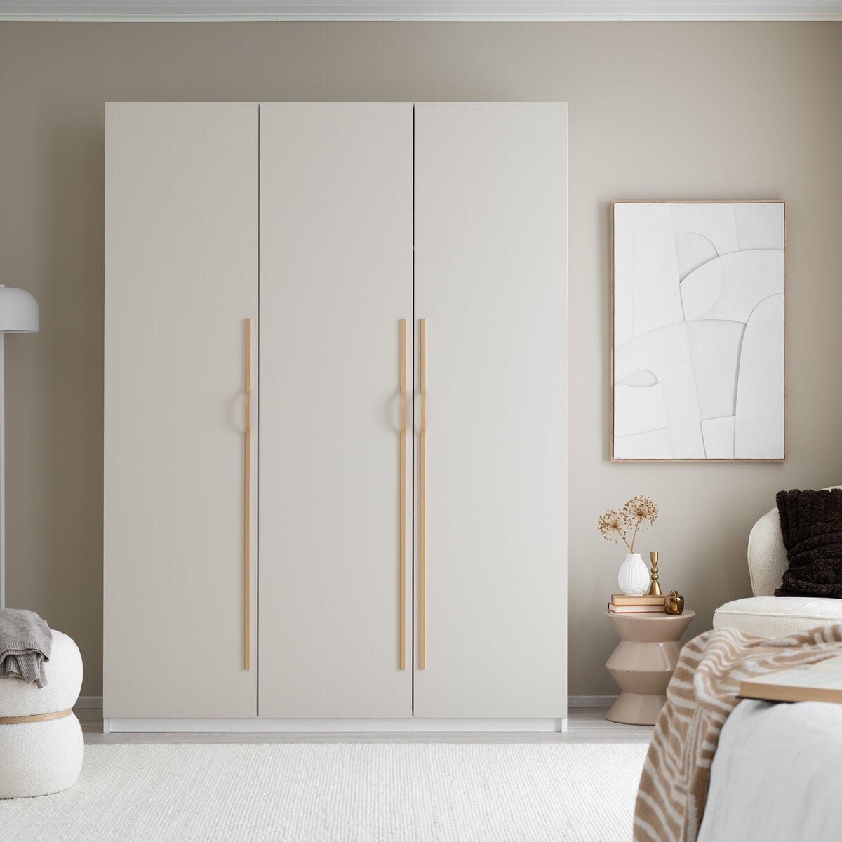 Edith vaatekaappi 150x54x205 cm greige/valkoinen, belluno kulta vetimellä