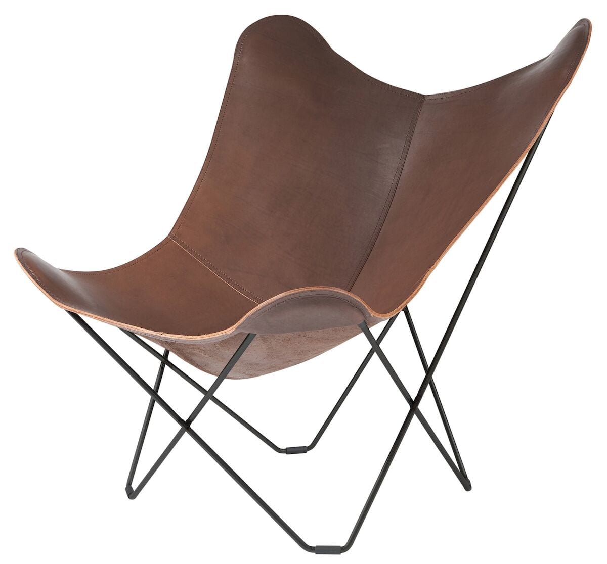cuero-design-lepakkotuoli-pampa-mariposa-chocolate-musta-jalka