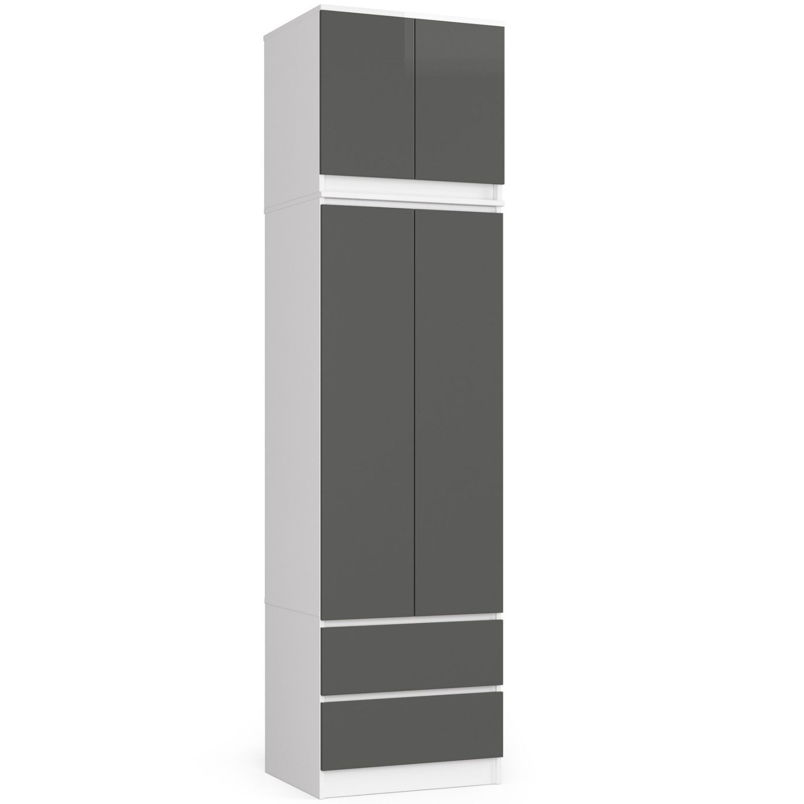 Akord Vaatekaappi yläosalla 2 ovea 2 laatikkoa Valkoinen/Grafiitti 60x51x234
