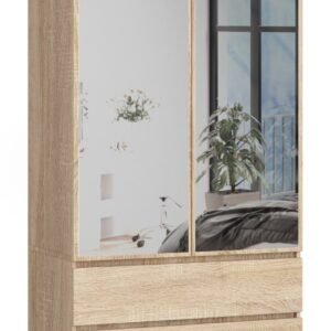 Akord Vaatekaappi 2-ovinen 2-laatikollinen 2-peilinen Sonoma-tammi 90x51x180