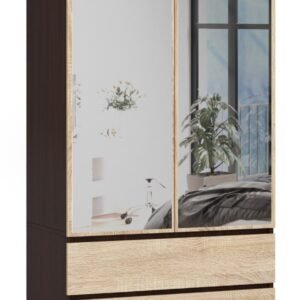 Akord Vaatekaappi 2-ovinen 2-laatikollinen 2-peilinen Wenge/Sonoma-tammi 90x51x180