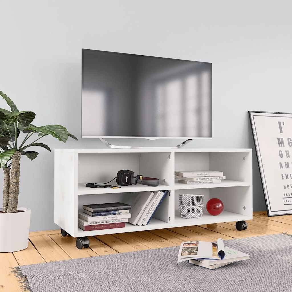vidaXL TV-taso rullapyörillä valkoinen 90x35x35 cm tekninen puu
