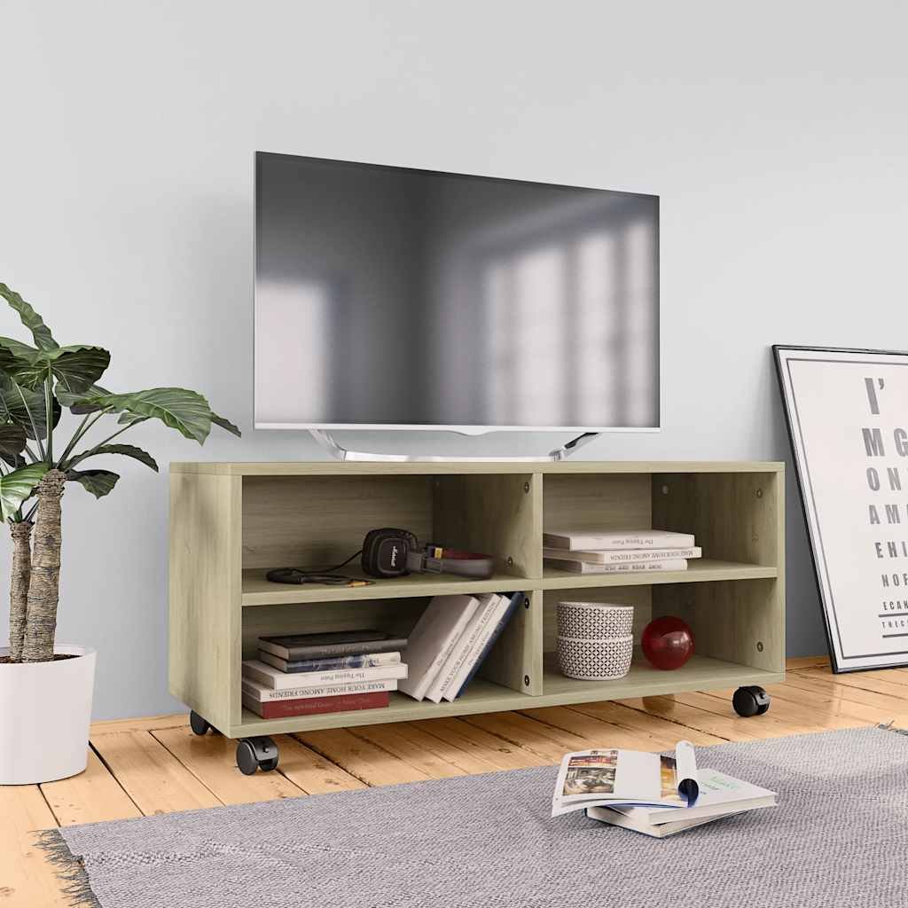 vidaXL TV-taso rullapyörillä Sonoma-tammi 90x35x35 cm tekninen puu