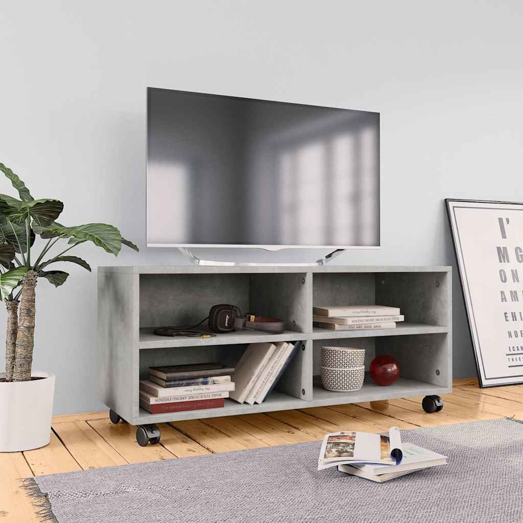 vidaXL TV-taso rullapyörillä betoninharmaa 90x35x35 cm tekninen puu