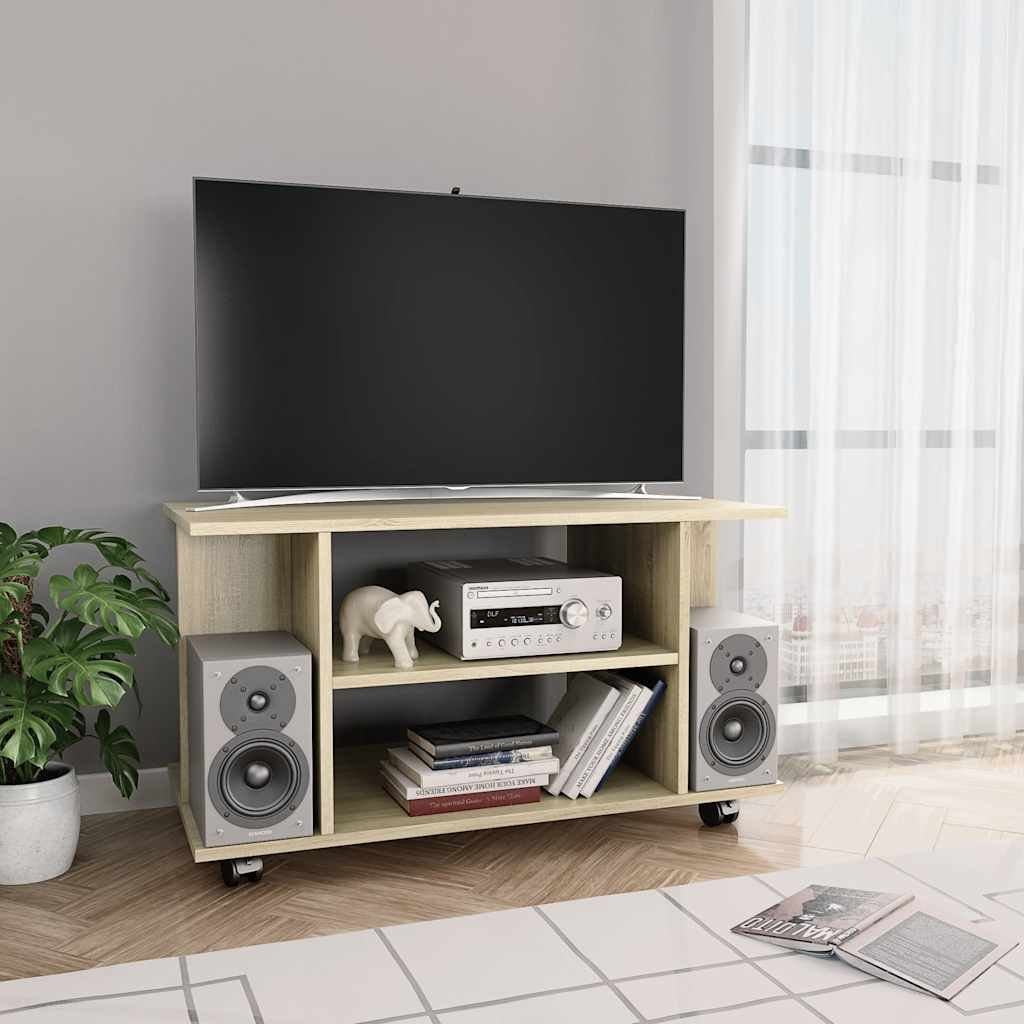vidaXL TV-taso rullapyörillä Sonoma tammi 80x40x45 cm tekninen puu