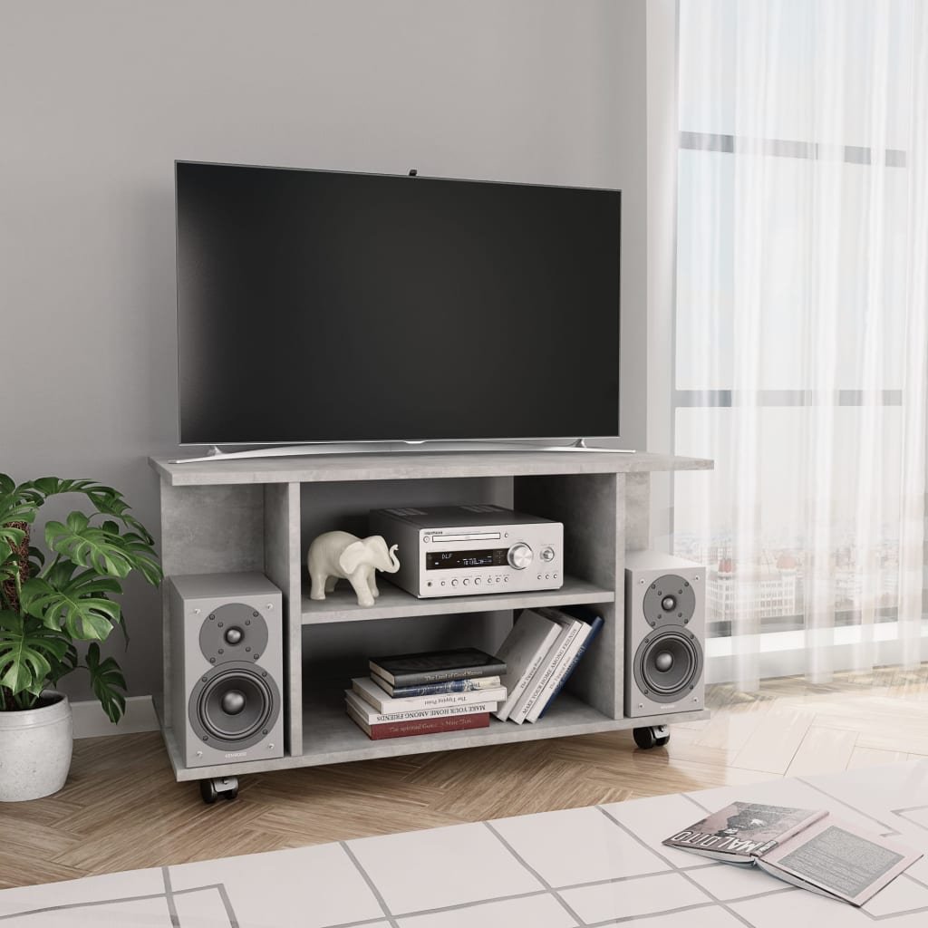 vidaXL TV-taso rullapyörillä betoninharmaa 80x40x45 cm tekninen puu