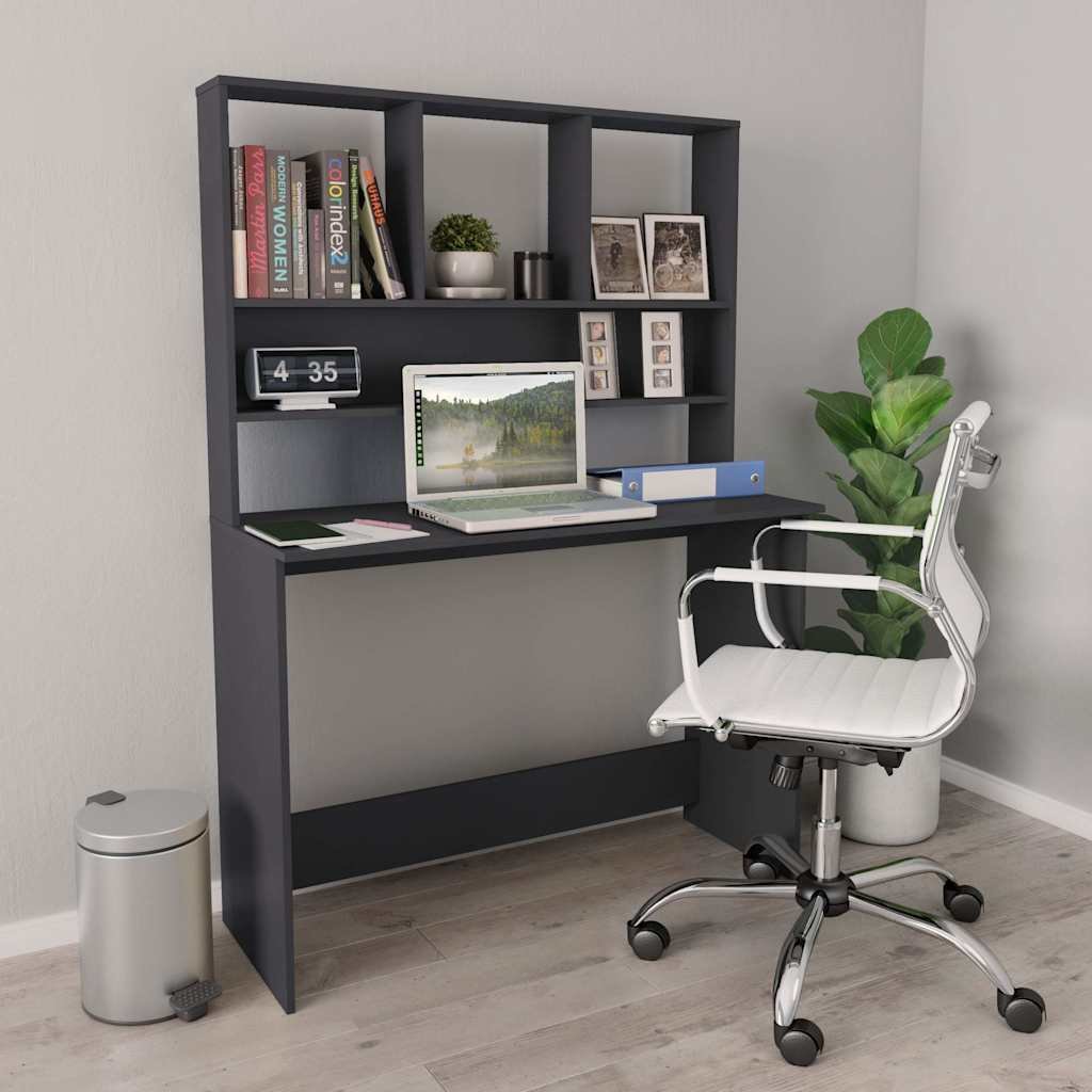 vidaXL Työpöytä hyllyillä harmaa 110x45x157 cm lastulevy